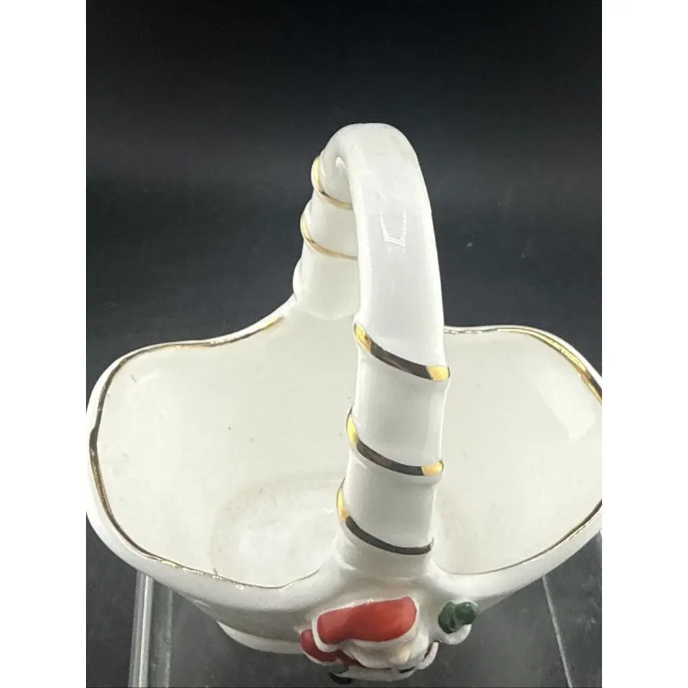 Vintage OCI Omnibus Christmas Santa Ceramic Candy Basket Dish Taiwan Sticker Vtg